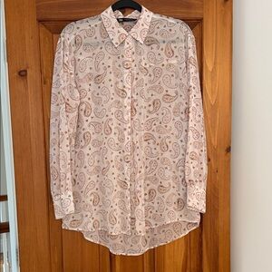 Zara Pale Pink Paisley Button-Up Blouse